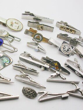 Vintage Tie Clips Bars Lot of 26 silver tone classic Men Jewelry Formal Wear